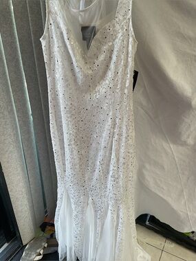Lovely grace White Sequin Eyelet Slip Dress -